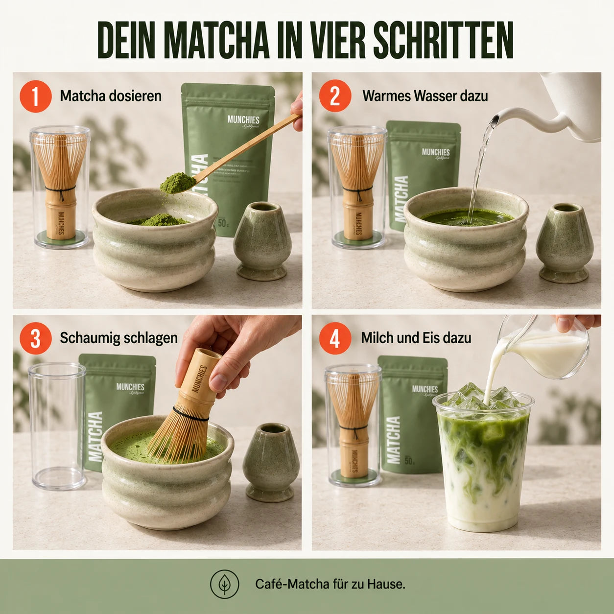 Matcha in vier Schritten zubereiten