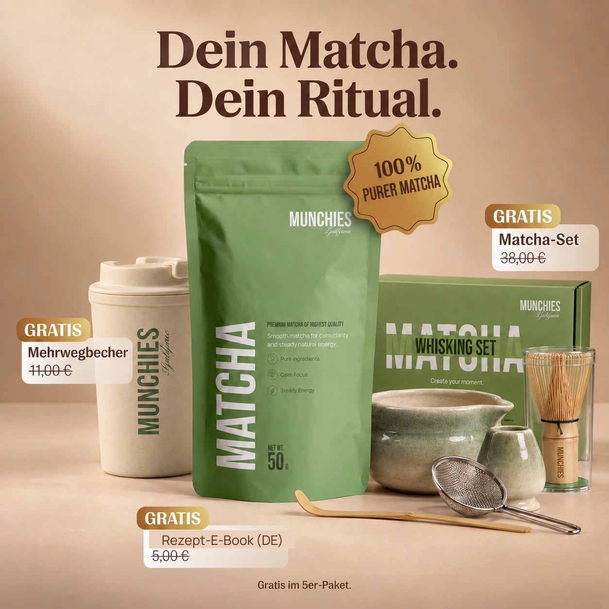 Munchies Matcha mit Geschenken im 5er-Paket