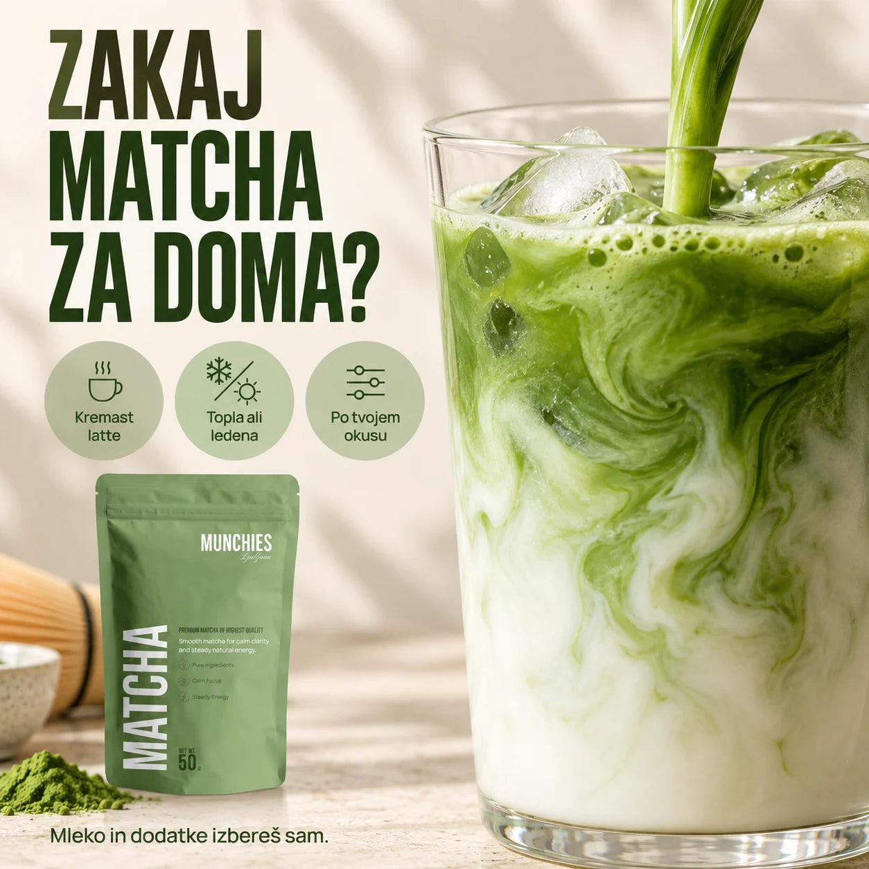 Matcha za doma, topla ali z ledom